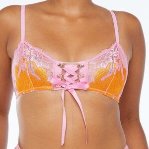 Savage X Fenty Pink and Orange Lace’d Up Bralette. Large. NWT.